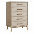 Komoda 80 x 45 x 120 cm drewniana beżowa z 5 szufladami w stylu retro