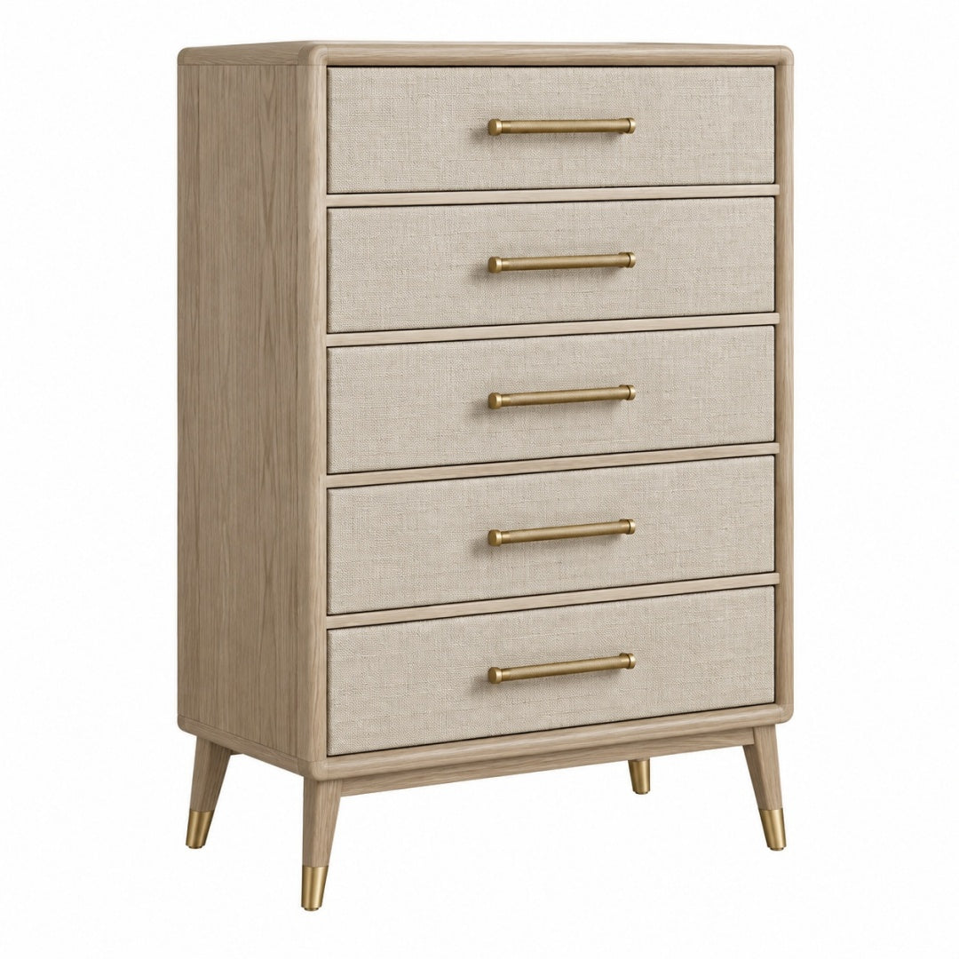 Komoda 80 x 45 x 120 cm drewniana beżowa z 5 szufladami w stylu retro