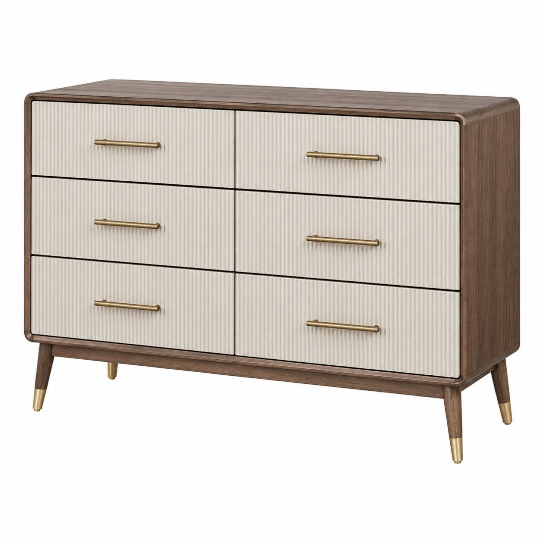 Komoda 150 x 45 x 85 cm z 6 szufladami w kolorze orzechowym i kremowym - styl nowoczesny