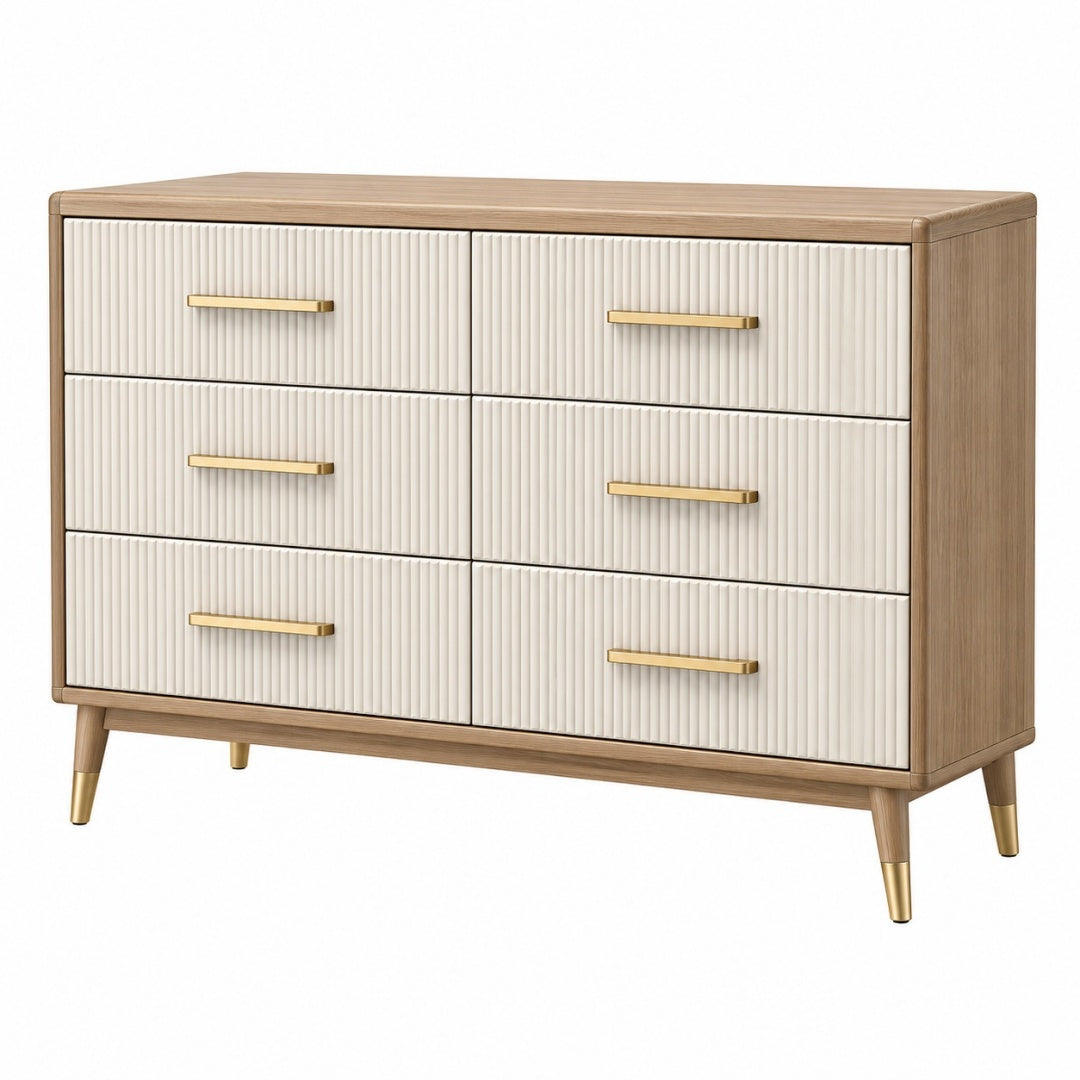 Komoda 120 x 40 x 80 cm z płyty drewnopochodnej kremowo-brązowa z 6 szufladami w stylu nowoczesnym