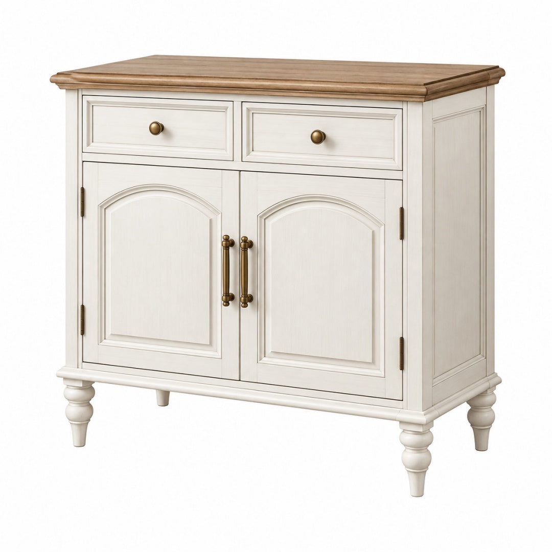 Komoda 100 x 45 x 90 cm drewniana kremowa z blatem w kolorze naturalnego drewna - klasyczna do przechowywania