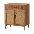 Komoda 80 cm z drewna brązowa z rattanowymi drzwiami - styl retro