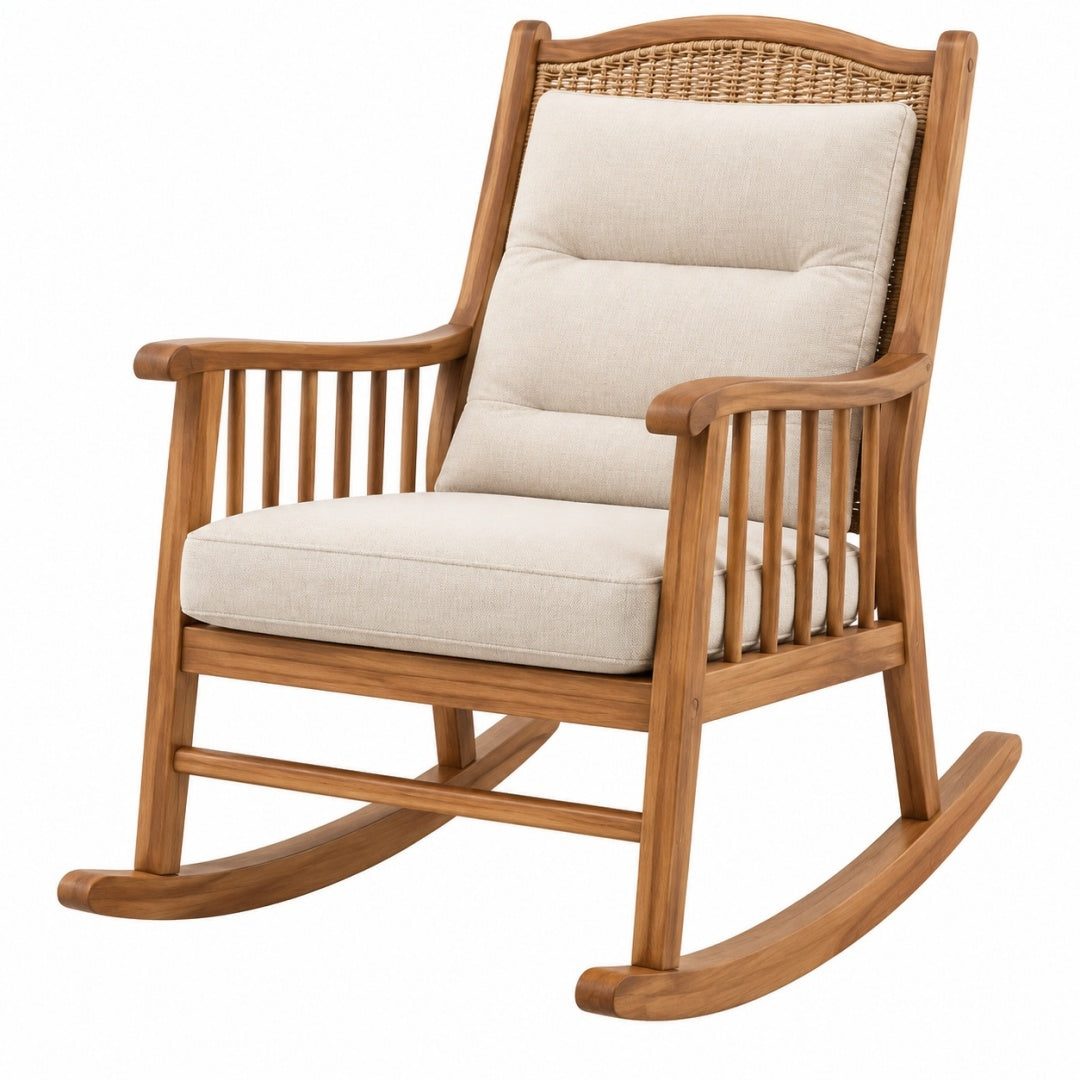Fotel bujany 70 x 100 x 110 cm z drewna naturalny beżowy do relaksu
